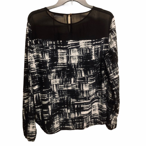 CALVIN KLEIN Black & White Paint Smear Sheer Top - Picture 2 of 5